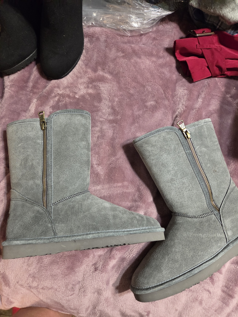 Lamo Gray Suede Winter Zip Boots